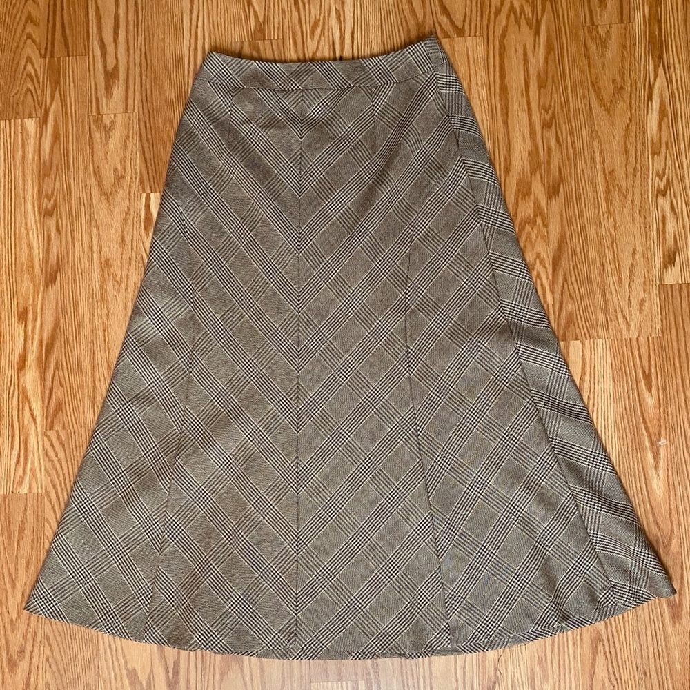 Talbots Wool Plaid Maxi Skirt Womens 10 Brown Check Preppy Academia Class A-Line